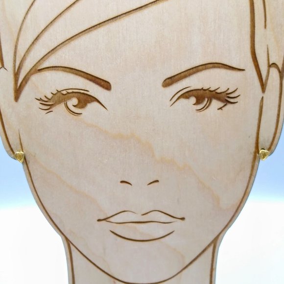 Vintage Tiny Etched Heart Stud Earrings, Minimalist Gold Tone - Picture 2 of 4